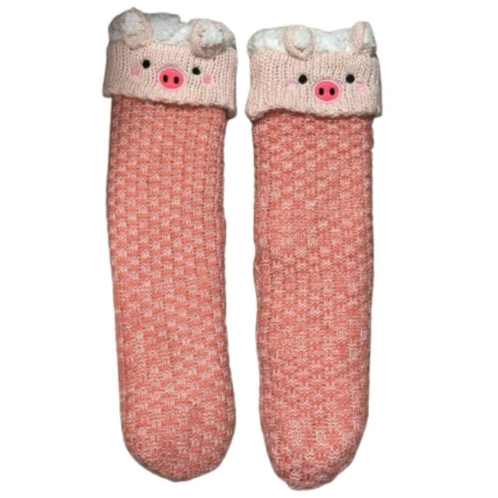 Pink Pig Fluffy Socks with Grips